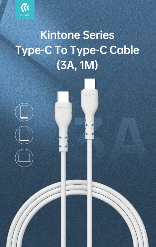 Kintone Cavo da Tipo-C a Tipo-C 5V 3A 1Mt Carica e dati Bian