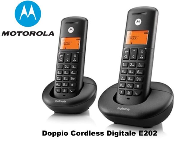 TELEFONO CORDLESS DOPPIO E202 MOTOROLA NERO