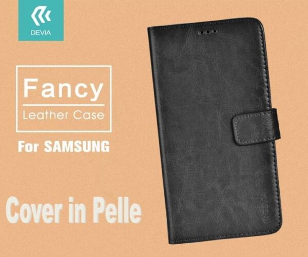 Cover a Libro in Vera Pelle Nera Fancy per Samsung Galaxy S7