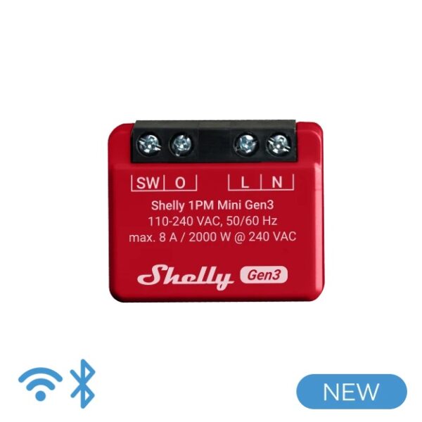 Shelly Mini 1PM Gen 3  - Smart Relay 8A AC WiFi/BT + PM