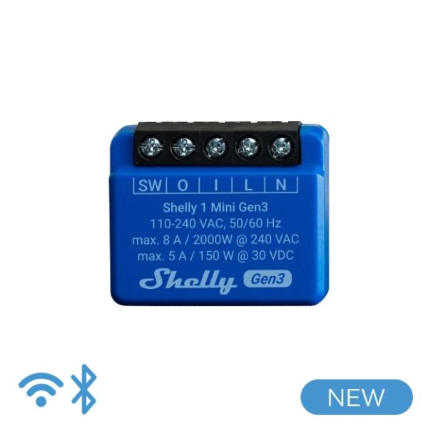 Shelly Mini 1 Gen 3 - Smart Relay 8A AC/DC WiFi/BT