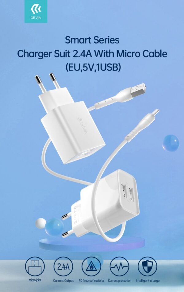 Suit Carica Batteria 2,4A e Cavo M-usb Android 1 Mt Bianco