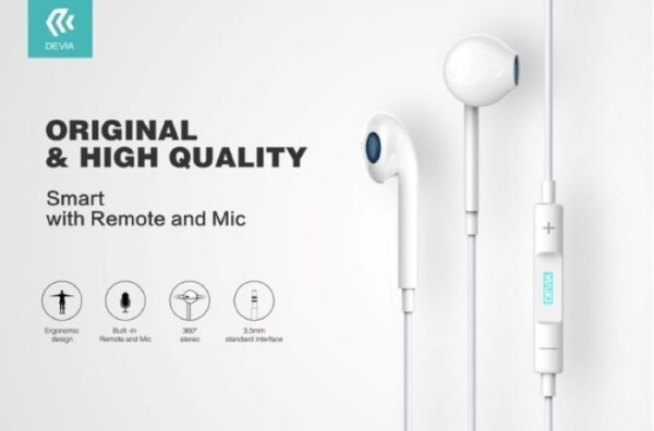 Auricolari Devia Smart con Mic e Controllo 1.2 mt Bianco