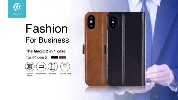 Cover in Pelle con Porta Documenti Magic per iPhone X Nera