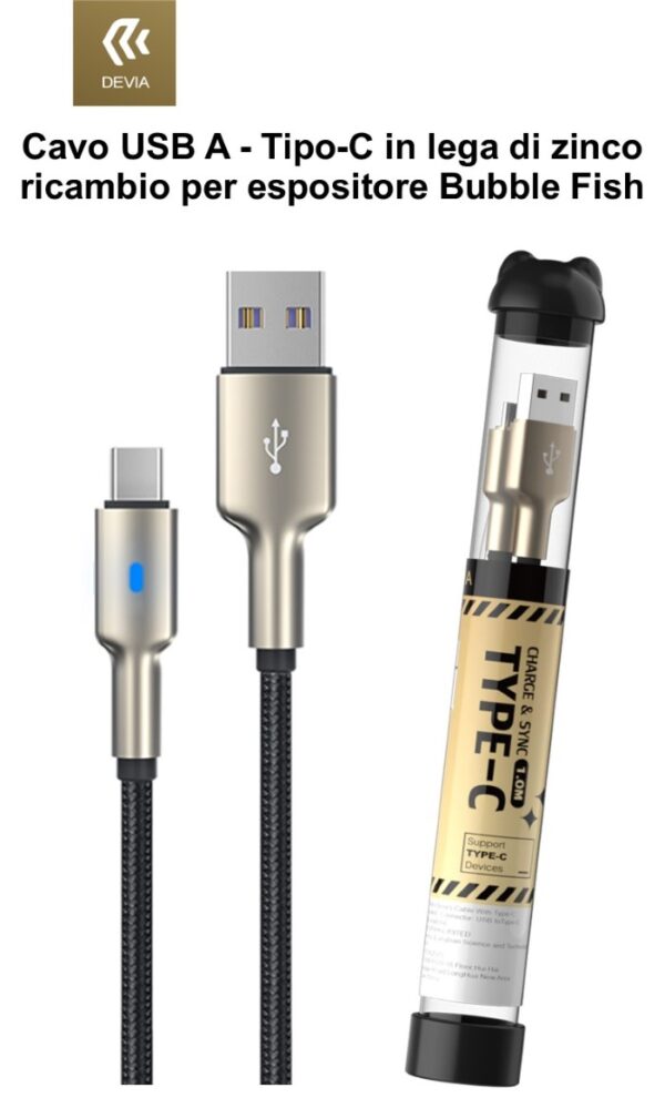 Cavo Usb A - Tipo-C in lega di zinco ricambio per espositore