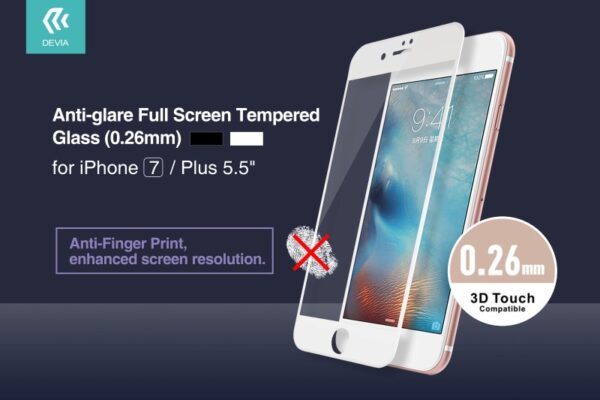 Pellicola vetro Anti Impronte Full per iPhone 7 Plus Bianca