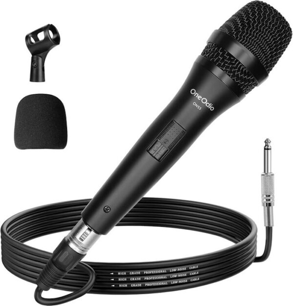 OneOdio ON55 Microfono Dinamico Cardioide con Cavo XLR da 5m e Supporto per Clip