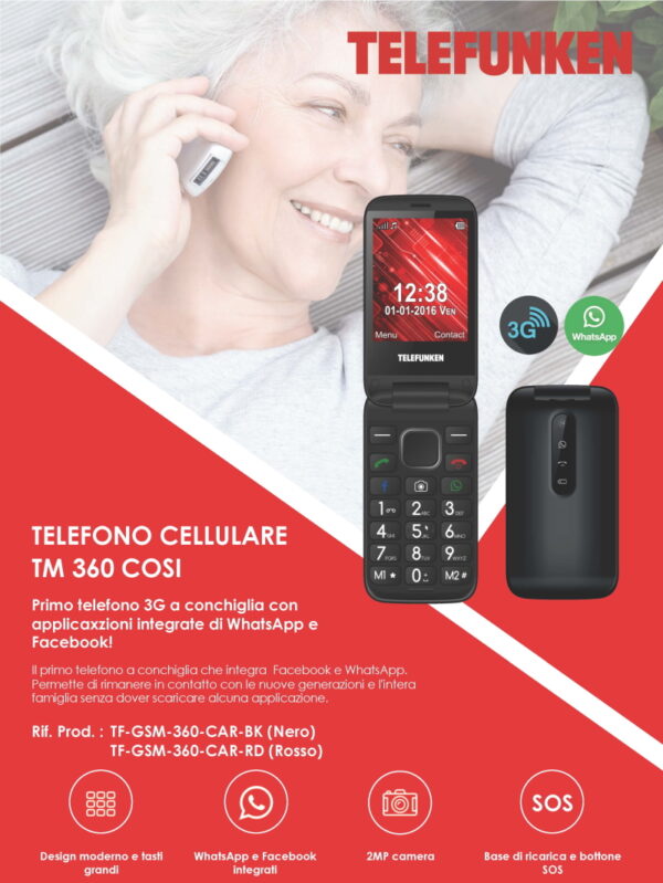 Telefono TM 360 Nero Telefunken Con Facebook e WhatsApp