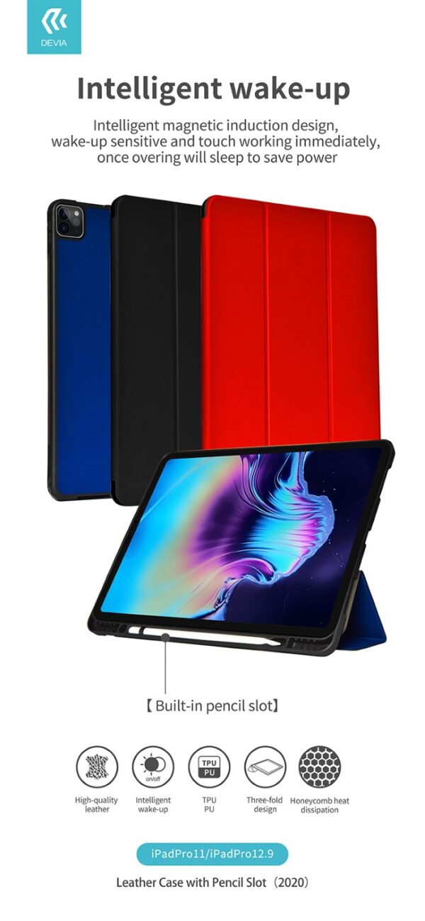 Cover in pelle con supporto pencil iPad 12.9 Pro 2020 Nera